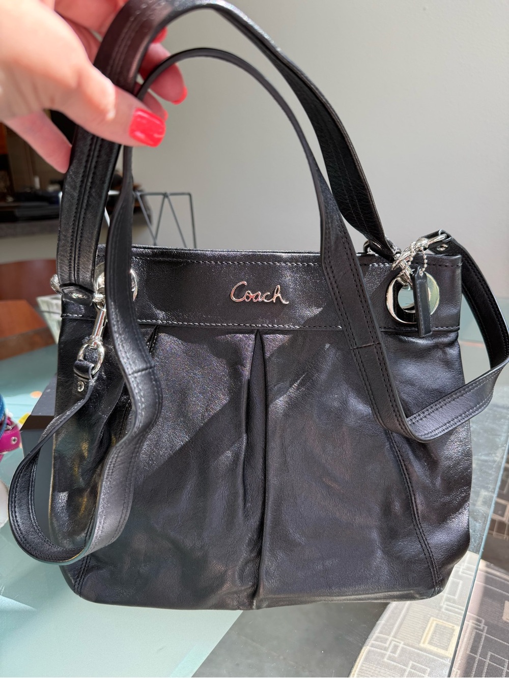Coach Black Leather Shoulder Bag with Silver Hardware